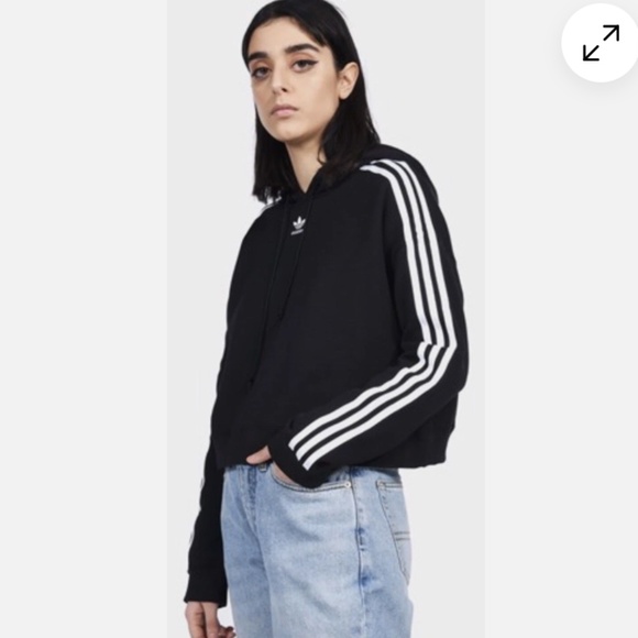ADIDAS Cropped Black with the Three Stripes Sweatshirt - Size L - Picture 6 of 12